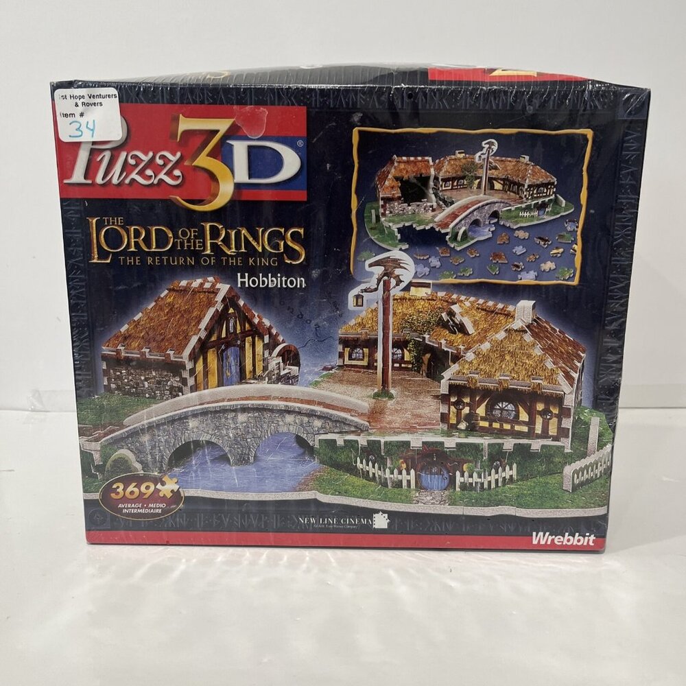 Puzz 3D Lord Of The Rings Hobbiton Sealed 369 pc 3D Wrebbit Puzzle 2004 Vintage